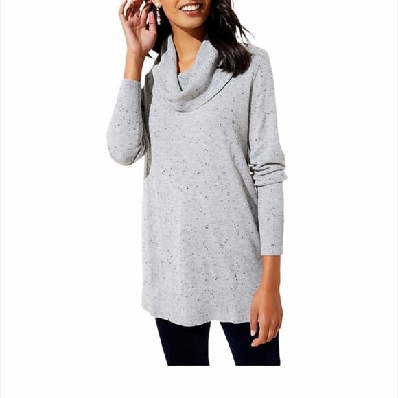 LOFT Cowl Neck Fine Knit Tunic Sweater Gray Petite Large - Picture 1 of 7